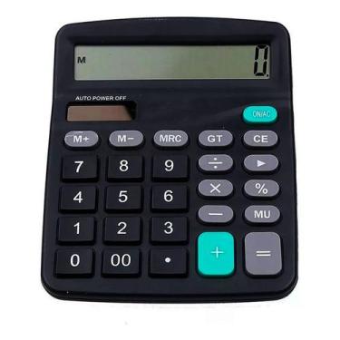 Imagem de Calculadora De Mesa Portátil 12 Digitos Bateria AA Preta - Mb