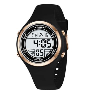 Imagem de Dayllon Relógios femininos modernos para esportes ao ar livre, à prova d'água, com pulseira de silicone, cronômetro, despertador, calendário, LED, multifunções, relógio de pulso feminino, Preto 1