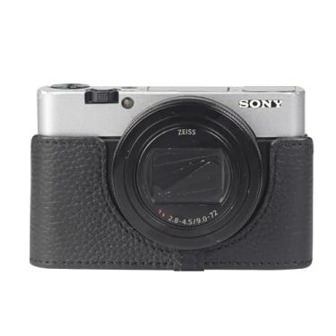 Imagem de DBZZ Capa Sony rx100 feita à mão couro genuíno para câmera protetora meia câmera, para Sony rx100 vi /RX100 VII M6 (preto)