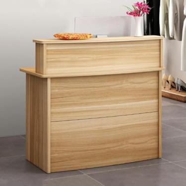 Imagem de Balcão de recepção frontal, pequeno balcão de varejo frontal com gaveta e painéis privados, loja de roupas comerciais modernas, salão, recepção, escritório, mesa de computador de madeira