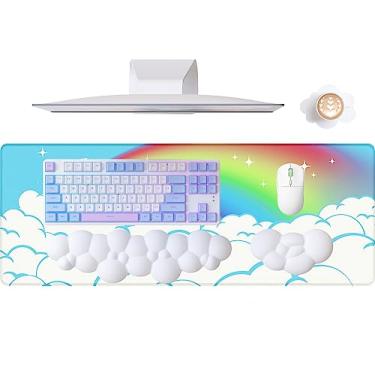 Imagem de ATTACK SHARK Mouse pad nuvem 4 em 1, descanso de pulso para teclado, suporte de descanso de pulso e conjunto de porta-copos de couro com tapete de mesa de escritório, almofada de mesa de poliuretano