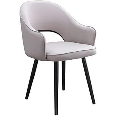 Imagem de Cadeiras de cozinha, cadeiras de jantar estofadas, cadeiras laterais, sala de estar com capa de couro macio, assento almofadado e pernas de metal, cinza claro