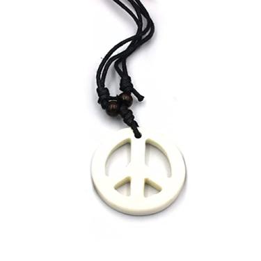 Imagem de Colar com pingente de sinal de paz, estilo hippie, estilo retrô, paz e amor, símbolo envelhecido, colar de corda para mulheres e homens, Couro, resina