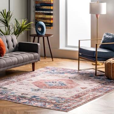 Imagem de nuLOOM Eliza Tapete tradicional de medalhão lavável à máquina, 20 x 25 cm, multi