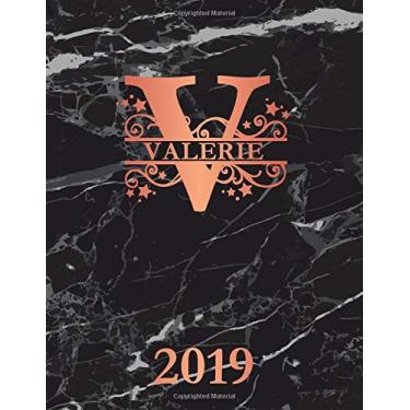 Imagem de Valerie 2019: Personalized Name Weekly Planner 2019. Monogram Letter V Notebook Planner. Black Marble & Rose Gold Cover. Datebook Calendar Schedule