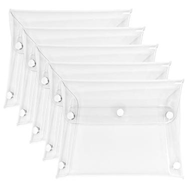 Imagem de Envelopes de plástico, pastas transparentes, 5 peças de envelopes de plástico com fecho de pressão, pastas de documentos, envelopes de poliéster, estojo de lápis, pasta de papel