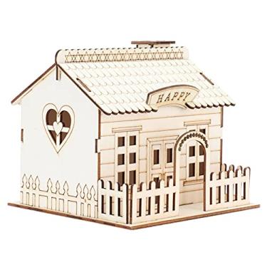 Imagem de Villa de Madeira Casa Cofrinho Caixa de Dinheiro Luz Led Decoração para Casa Crianças