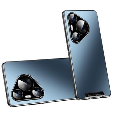 Imagem de HAO RIYLN Capa ultrafina para Huawei Pura 70 Ultra/70 Pro+/70 pro/70, capa de proteção de câmera de metal com suporte antiimpressão digital, capa fosca, azul, 70 Pro+