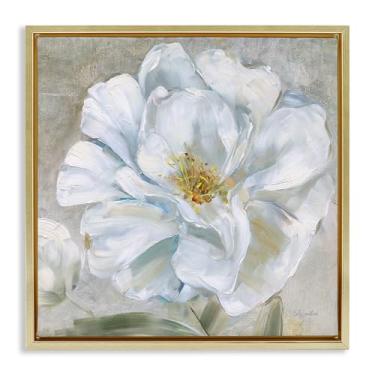 Imagem de Stupell Industries Close Up White Bloom Framed Floater Canvas Wall Art Design por Sally Swatland, Moldura flutuante dourada, 63 x 63 cm