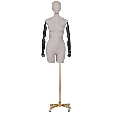 Imagem de Multiuso Manequim de janela Manequim de vidro Aço Manequim de meio corpo Feminino Manequim de superfície de estopa com suporte destacável Altura ajustável Janela