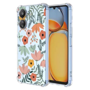 Imagem de JDYGWK Capa para Xiaomi Redmi 13C 4G Poco C65 com estampa de flores transparentes, TPU macio fino, leve, à prova de choque, capa protetora para celular para Xiaomi Redmi 13C 4G, flores verdes