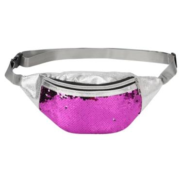 Imagem de DTGN Pochete feminina com lantejoulas, linda bolsa de cintura, bolsa transversal, resistente à água, pequena bolsa de bumbum com cinto ajustável para corrida, caminhada, brilhante, Roxa