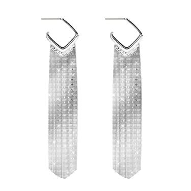 Imagem de KristLand - S925 Prata/Liga de gancho elegante corrente com franja de couro longo brincos delicados simples pendentes, Cristal, Cristais