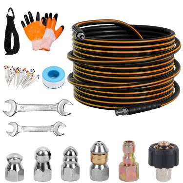 Imagem de AMOPRO Kit de jateador de esgoto de 1,8 m para lavadora de pressão, mangueira de limpeza de dreno de 5800PSI 1/4 polegada NPT giratório e botão chave de bocal de esgoto de nariz para jato de água fita