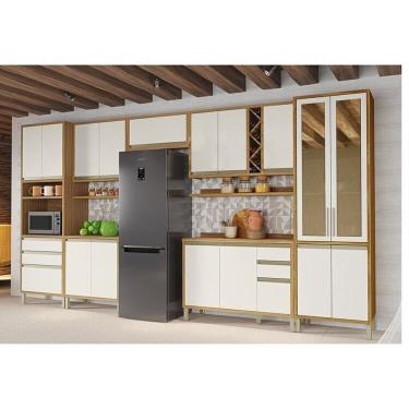 Imagem de Cozinha Modulada Completa 420cm 7 Peças 17 Portas com Tampo 100% MDF Barbados Espresso Móveis Amêndoa/Off White