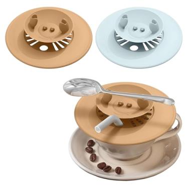 Imagem de Neepanda Pacote com 2 tampas de silicone, capas de bebida de 10 cm, tampas de xícara de chá, à prova de poeira, canudo e colher, cor clara