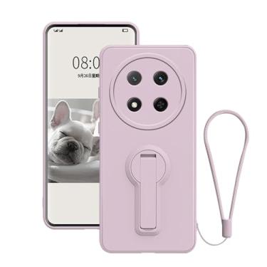 Imagem de Anlalish Compatível com Honor Magic 7 Lite, capa de silicone à prova de choque com cordão de pulso, capa de celular com proteção total para lente da câmera para Honor Magic 7 Lite com suporte (roxo