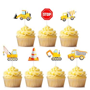 Imagem de ZpiLkes 28PCS Construction Cupcake Toppers Stop Sign Dump Truck Excavator Tractor Party Cupcake Picks Construction Birthday Decorations for Construction Theme Baby Shower Kids Birthday Party