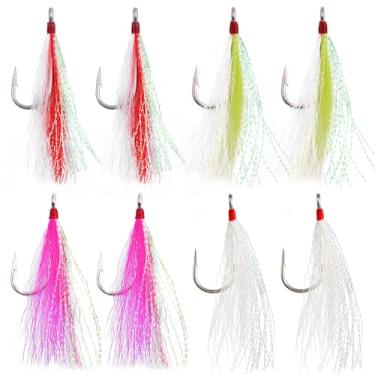 Imagem de Ganchos de pesca Bucktail Teasers de água salgada, plataformas inferiores de aço inoxidável Bucktail Mylar Flash Teasers para Snapper Catfish Bacalhau Linguado Hi-Lo Rigs Mix