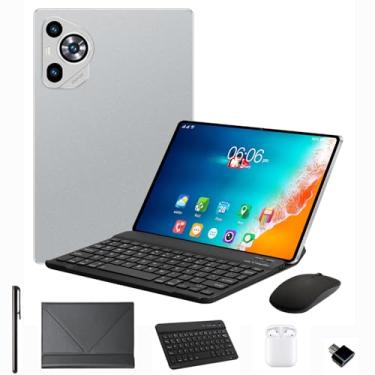 Imagem de Tablet 2 em 1, tablet Android, 10,1 polegadas, 12 GB de RAM, 512 GB de ROM, com teclado, mouse, capa protetora, caneta stylus, fone de ouvido Bluetooth, WiFi 5G, 12.000 mAh, GPS (versão Wi-Fi) (Cinza)