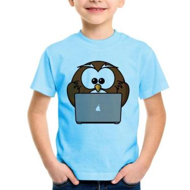 Imagem de Camiseta Infantil Coruja Internauta - Foca na Moda, Azul bebê, 4