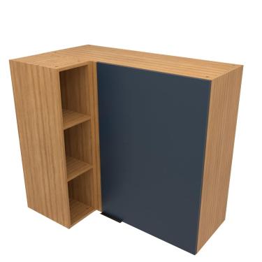 Imagem de Armário Aéreo de Canto Bartira Cristal com 1 Porta, 2 Prateleiras, 2 Nichos e 101,8cm de largura - Lâmina Mel/Azul Royal