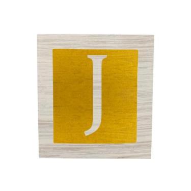 Imagem de Cubo Amarelo Letra Branco com Aplique Festa Chá de Bebê Decoração 8x8x