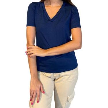 Imagem de Kit 3 Blusa Decote V Feminino Básica Lisa Manga Curta Gola V - Hettler