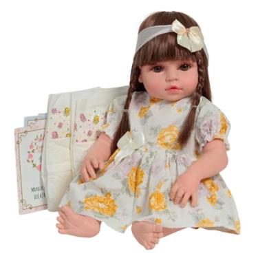 Imagem de Boneca Tipo Reborn Bebê Menina 100% Vinil Cabelo Castanho