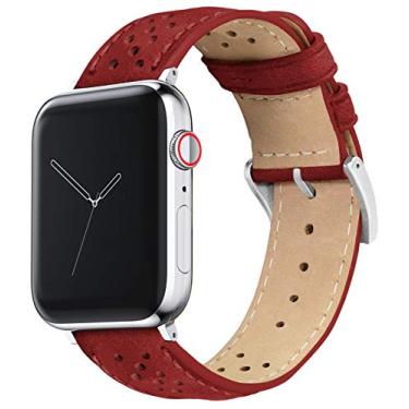 Imagem de BARTON WATCH BANDS - Pulseiras de relógio de couro Horween Racing vermelho carmesim (estilo de corrida) compatíveis com modelos de relógio Apple - 1, 2, 3, 4, 5, 6, 7, 8, 9, 10, SE, Ultra e Ultra 2