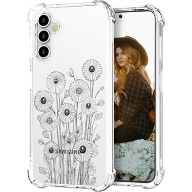 Imagem de Hungo Capa compatível com Samsung Galaxy S24 FE para mulheres meninas design claro fofo, feminino protetor S24FE designer preto floral flores margaridas selvagens