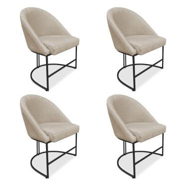 Imagem de Kit 04 Cadeiras Poltrona de Jantar Bela Veludo Base Metálica Industrial Preto - Pallazio