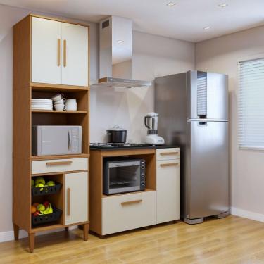 Imagem de Conjunto 2 Peças Paneleiro com Fruteira e Balcão 4 Bocas Teresinha Marrom/Off White