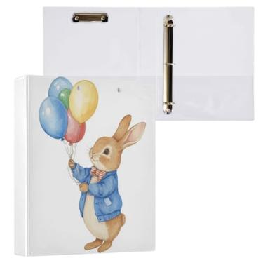 Imagem de Vuiyean Fichário de coelho colorido com balão de 3,8 cm com prancheta e bolsos, fichário fofo de capa dura de coelhinho em aquarela com 3 anéis, pasta de arquivo grande resistente para material