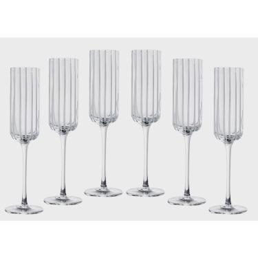 Imagem de Jg 6 taças champagne cristal lapidado filetes brancos 190ml