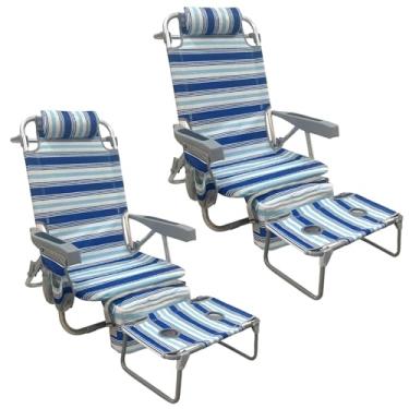 Imagem de Cadeira de praia WKFAMOUT em mochila, de alumínio, 2 unidades, com mesa de acampamento dobrável, cadeira de descanso plana, 5 posições, para adultos, com bolsa térmica e porta-copos