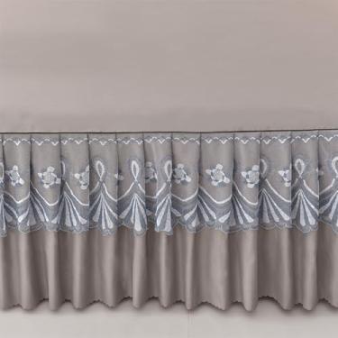 Imagem de Saia para cama queen size, saia de cama elástica de 4 lados, com acabamento em renda, capa de cama envolvente com babados elásticos (vermelho, solteiro/99 x 190 cm) (cinza King/198 x 203 cm)