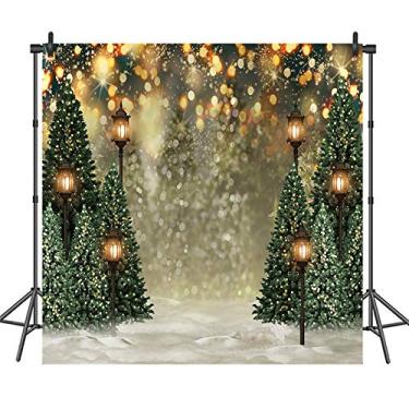 Imagem de Avezano Pano de fundo de inverno para fotografia pinheiro verde lâmpada de rua floco de neve Natal férias família retrato de crianças decoração de festa adereços de estúdio fotográfico (3 x 3 m)