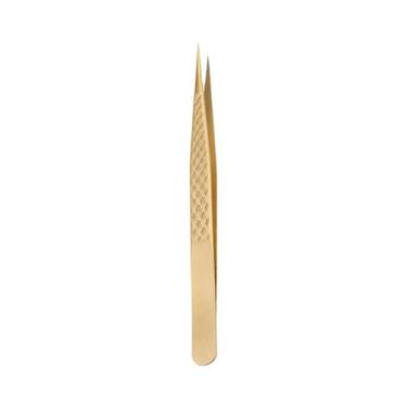 Imagem de Pinça Profissional para Extensões de Cílios com Pontas de Fibra Dourad