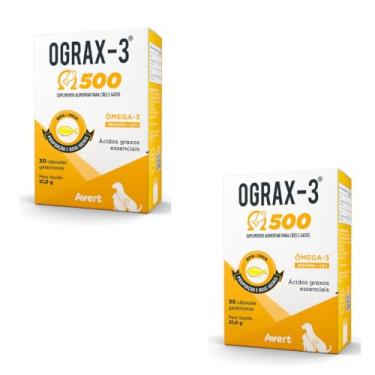 Imagem de Combo 2x Ograx 500 Ômega-3 Para Cães e Gatos 30 Cápsulas Suplemento Avert