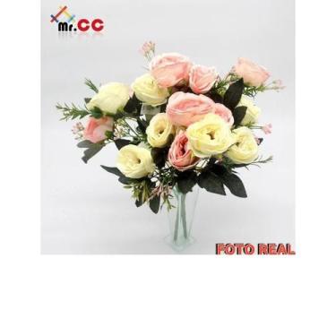 Imagem de Buquê Rosa Envelhecido Galho C/9 Flores Artificial Arranjo - oem, rosa
