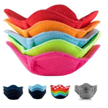 Imagem de Shila Bowl Huggers, conjunto colorido de suporte para tigela de micro-ondas, seguro para manter suas mãos frescas e sua comida quente, poliéster e esponja resistente ao calor para sopa, arroz e tigelas de macarrão, Colorful, 5