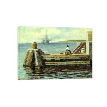 Imagem de Reprodução de pintura em tela de arte de parede famosa - cais, pôsteres e impressões - imagem de arte para sala de estar pronta para pendurar tela emoldurada 30x45cm12x18in