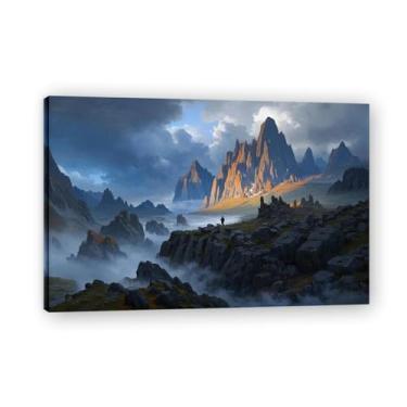 Imagem de Alone Cozy Town Impressão em tela paisagem de aldeia quente arte de parede para decoração de escritório doméstico envolto em galeria 60 x 90 cm