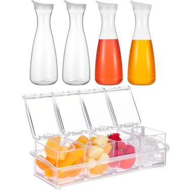 Imagem de Honeydak 5 peças de artigos de festa de verão, incluindo 4 garrafas de água de plástico de 1,332 g com tampa, recipientes redondos transparentes para suco, 1 caixa de tempero transparente com tampa e