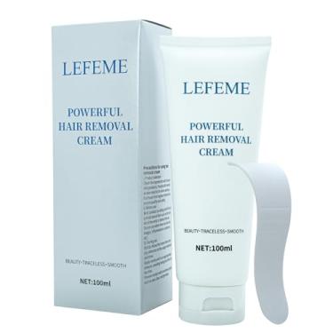 Imagem de LEFEME Creme Depilatório Para Mulheres E Homens, Removedor De Pelos Suave Para Peles Sensíveis, Remove Pelos Indesejados Do Corpo Para Todos Os Tipos De Pele (3,4 Oz) - Com Espátula