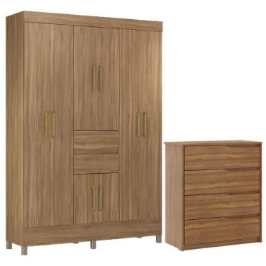 Imagem de Kit Guarda Roupa Casal 8 Portas Munique Cômoda Atria Amêndola Touch