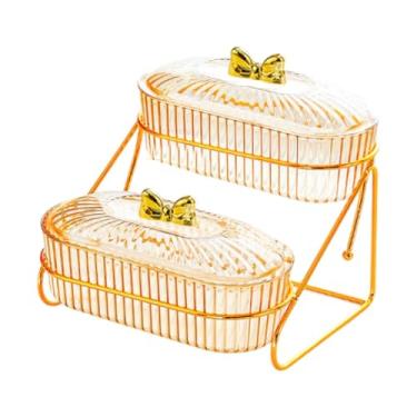 Imagem de Ioensy Multi -camadas alimentos serve a bandeja de armazenamento de armazenamento Plate de frutas multiusencas para o prato para cookies de biscoitos de, 2 Camadas, 17.5cmx19.5cmx19cm