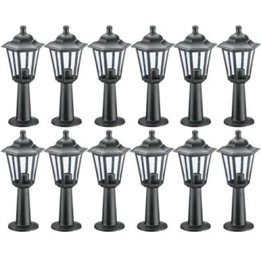 Imagem de 12 Luminárias Pretas Termoplástico Balizador de Chão Bivolt Jardim Col