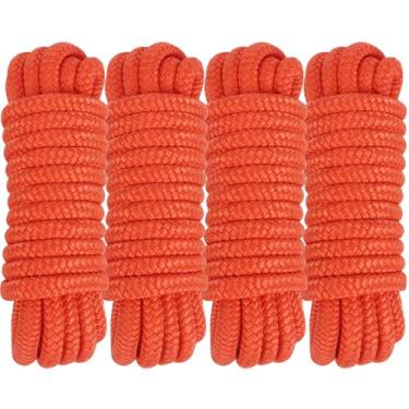 Imagem de Cordas de amarração marítimas trançadas duplas de 38 cm x 1,27 cm Pacote com 4, cordas de barco de 8 cores para ancoragem com ilhós de 30 cm, linhas de doca premium para barcos - laranja